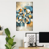 Poster Bleu Blanc Or Abstrait Géométrique (Bureau à domicile)