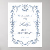 Poster Bleu bleu classique 80e fête d'anniversaire Bienve (Devant)