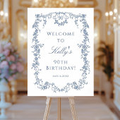 Poster Bleu bleu classique 90e fête d'anniversaire Bienve