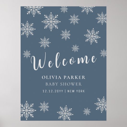 Poster Bleu Boho Baby shower de neige d'hiver (Devant)