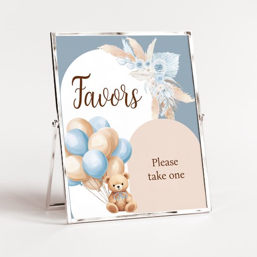 Poster Bleu Boho Bear Balloon Baby shower Faveurs