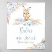 Poster Bleu Boho Bunny Baby shower Les bébés sont doux (Devant)