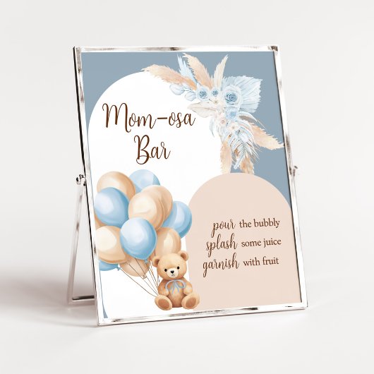 Poster Bleu Boho Ours Ballotte Baby shower Maman Osa Bar