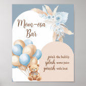Poster Bleu Boho Ours Ballotte Baby shower Maman Osa Bar (Devant)