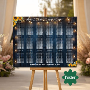 Poster Bleu Bois Chaîne Lumières 18 Tables Siège Mariage