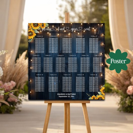 Poster Bleu Bois Éclairage 16 Tables Siège Mariage