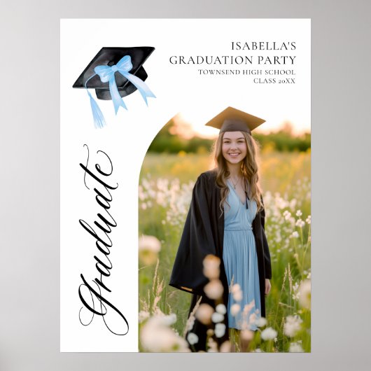 Poster Bleu Bow Coquette Graduate Cap Bienvenue (Devant)