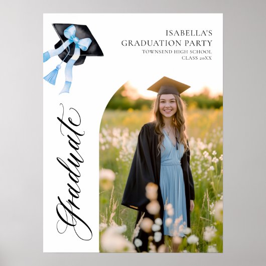 Poster Bleu Bow Coquette Graduate Cap Bienvenue (Devant)
