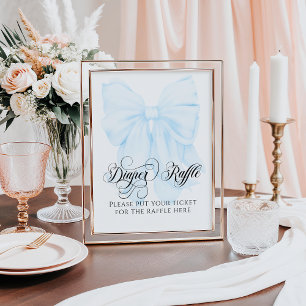 Poster Bleu Bow Moderne Baby shower élégant Barreau Raffl