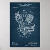 Poster Bleu | Brevet de moteur à combustion interne (Devant)