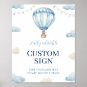 Poster Bleu Brown Ours en Teddy Signal personnalisé Anniv (Devant)