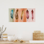 Poster Bleu Brown Plumes rouges Mur Art Imprimer (Cuisine)