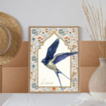 Poster Bleu Bruant Fleur sauvage Ornat Personnalisé<br><div class="desc">Avec un design élégant d'aquarelle bleue fleurie et d'hirondelle de grange,  ces empreintes sont parfaites pour les amateurs d'oiseaux et des maisons douillettes,  de cottage ou de ferme. Trouvez les articles correspondants dans ma boutique.</div>