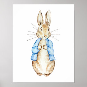 Poster Bleu Bunny Mur Art Aquarelle Rabbit