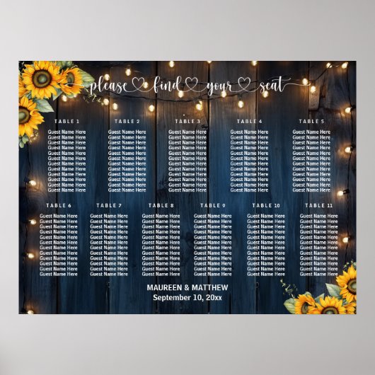 Poster Bleu Chaîne Lumières 11 Tables Siège Mariage (Devant)