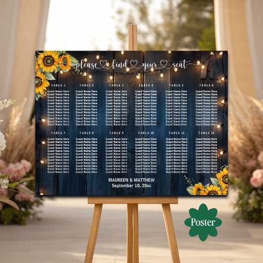 Poster Bleu Chaîne Lumières 12 Tables Siège Mariage