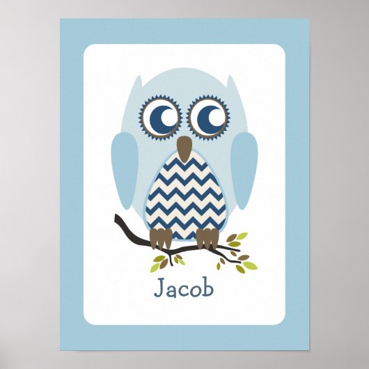 Poster Bleu + Chevron Owl Infirmière personnalisée (Devant)