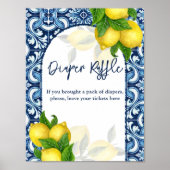 Poster Bleu citron baby shower Amalfi signe de tombole (Devant)