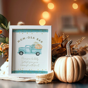 Poster Bleu Citrouille Camion Moderne Automne Baby shower