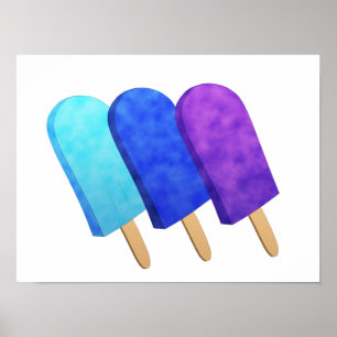 Poster Bleu clair, Bleu et Pop de glace pourpre