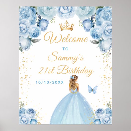 Poster Bleu clair Blonde Cheveux Princesse Accueil d'anni (Devant)