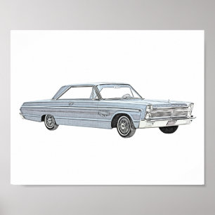 Poster Bleu classique 1965 Plymouth Fury dessin