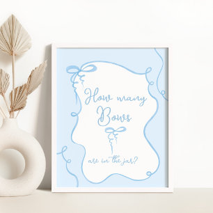 Poster Bleu Combien de vaches sont dans le baby shower de