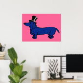 Poster Bleu Dachshund chapeau supérieur (Bureau à domicile)