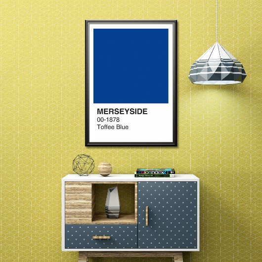 Poster Bleu de café Merseyside - Bordure blanche