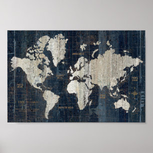 Poster Bleu de carte de Vieux Monde