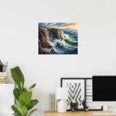 Poster Bleu de la falaise Vagues de l'océan Côte (Bureau à domicile)