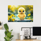 Poster Bleu de poulet moelleux jaune soleil - Oiseau aux (Bureau à domicile)