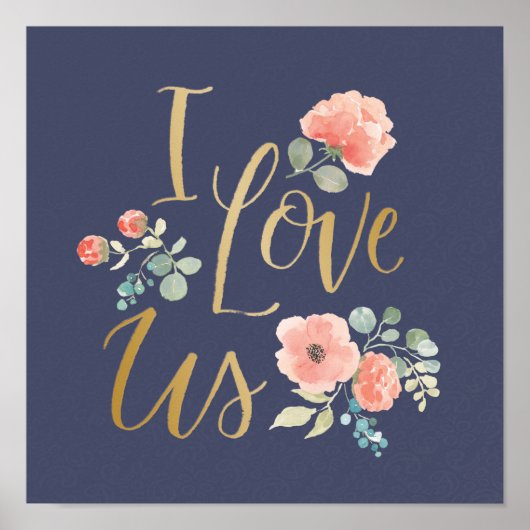 Poster Bleu délicieux fleurissant | Je nous aime (Devant)