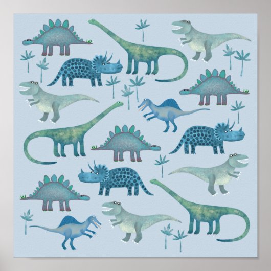 Poster bleu Dinosaures (Devant)