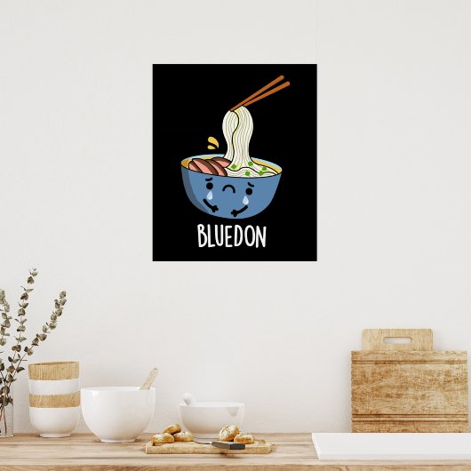 Poster Bleu-don Funny Udon Pun Dark BG (Cuisine)
