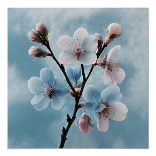 Poster Bleu doux Botanique : Conception florale minimalis (Devant)