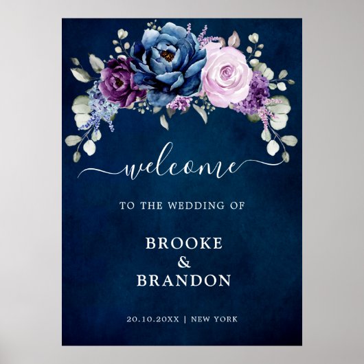 Poster Bleu Dusty Lilac Blooms Mariage Bienvenue Pos (Devant)