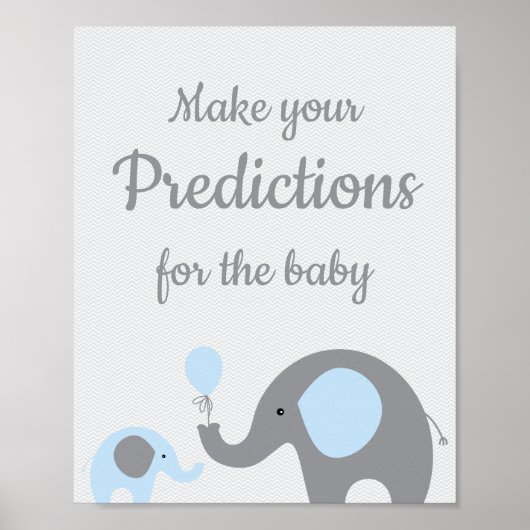Poster Bleu éléphant prédictions pour bébé signe (Devant)