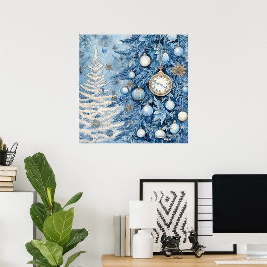 Poster bleu Ephemera de Noël (Bureau à domicile)