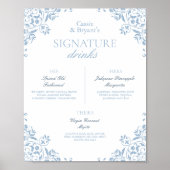 Poster Bleu et blanc Chic Mariage Signature Boissons (Devant)