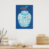 Poster Bleu et blanc gingembre jargon avec libellule (Cuisine)
