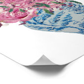 Poster Bleu et blanc Ginger Jar Roses roses roses Imprime (Coin)