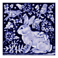 Poster bleu et blanc Rabbit Floral Dedham Indigo