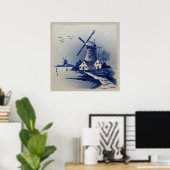 Poster Bleu et blanc vintage Delft (Bureau à domicile)