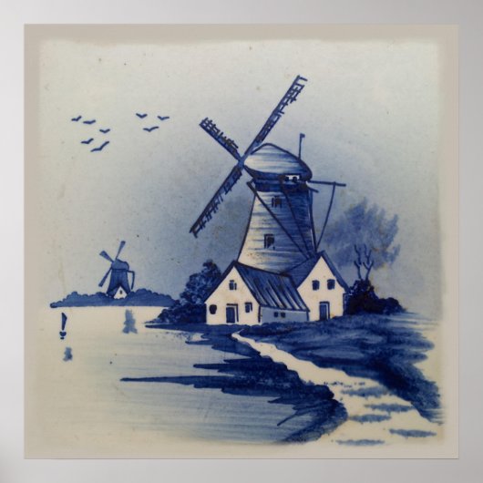 Poster Bleu et blanc vintage Delft (Devant)