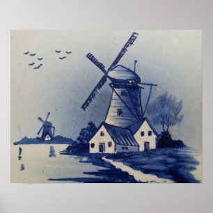 Poster Bleu et blanc vintage Delft
