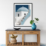 Poster Bleu et blanc Voyage Santorin Oia Church<br><div class="desc">Bleu et blanc Imprimer. L'affiche de l'église Santorin Oia est parfait pour la décoration estivale de votre maison ou bureau.</div>