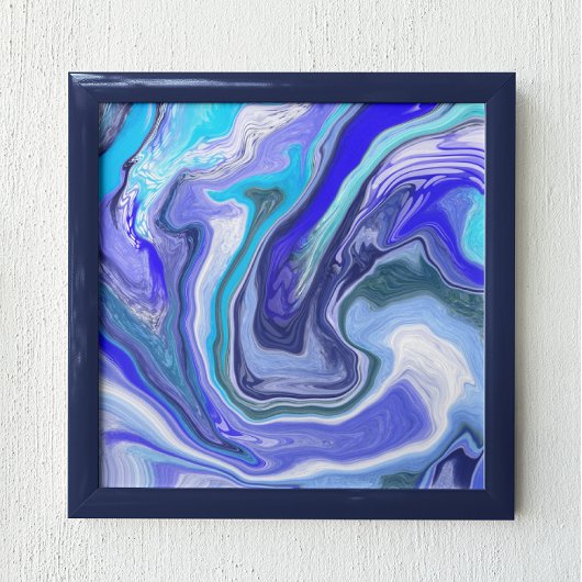 Poster Bleu et Marbre blanc Fluid Art
