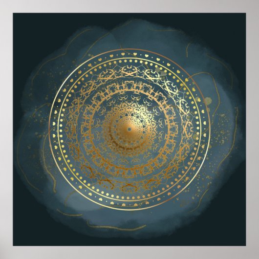 Poster Bleu et or Ornat fleurit (Devant)