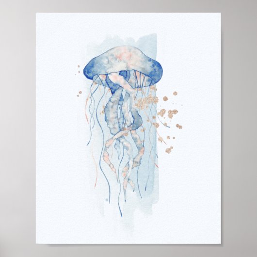 Poster Bleu et rose méduse Océan Thème aquatique (Devant)